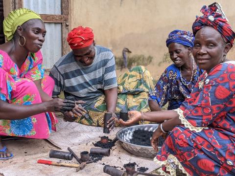 Three women working together on project